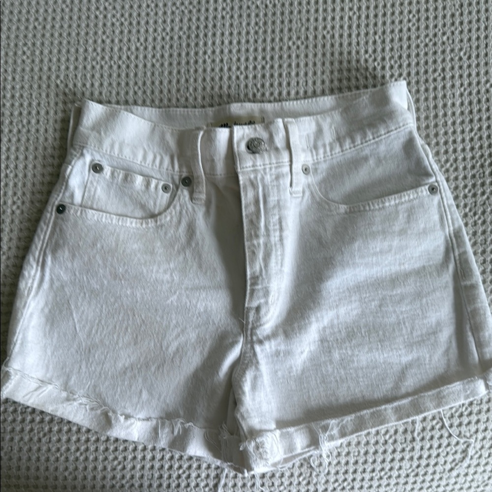 Madewell White Jean Shorts High-Waisted Raw-Edge